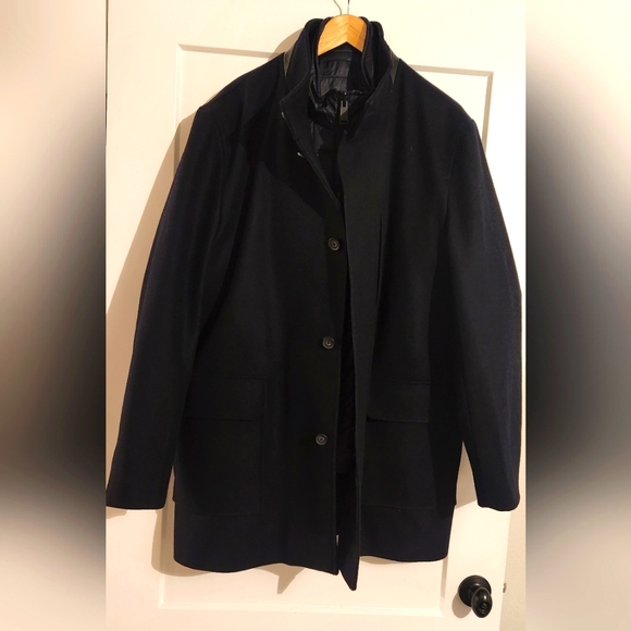 Cole Haan mens xl lined pea coat dark navy wool blend - Picture 3 of 5